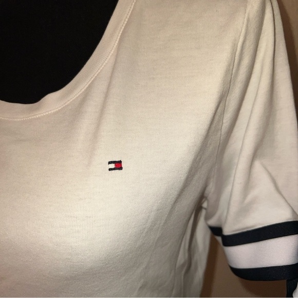 Tommy Hilfiger Women’s 100% White Cotton Navy Blue Tie Accent at Each Sleeve L - Picture 15 of 16